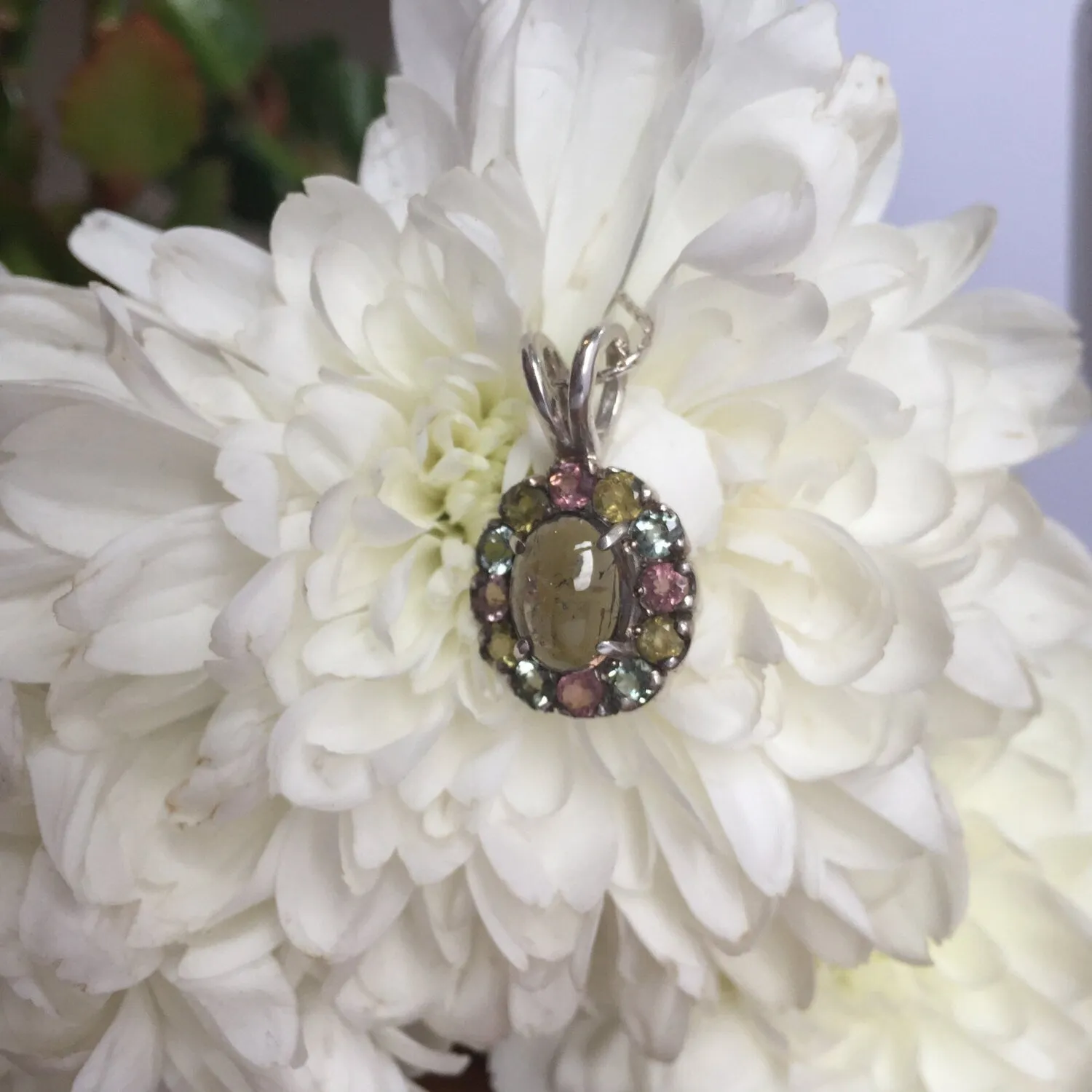 Tourmaline Necklace - Tourmaline Flower Necklace -  Mothers Birthstone Pendant