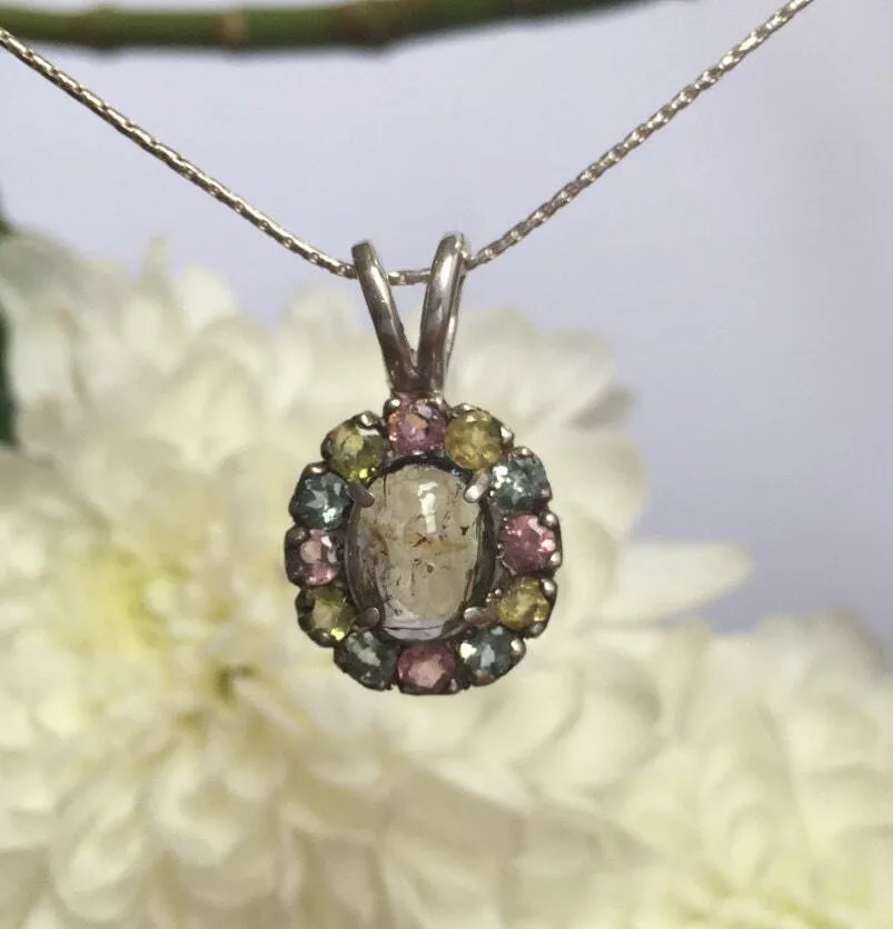 Tourmaline Necklace - Tourmaline Flower Necklace -  Mothers Birthstone Pendant