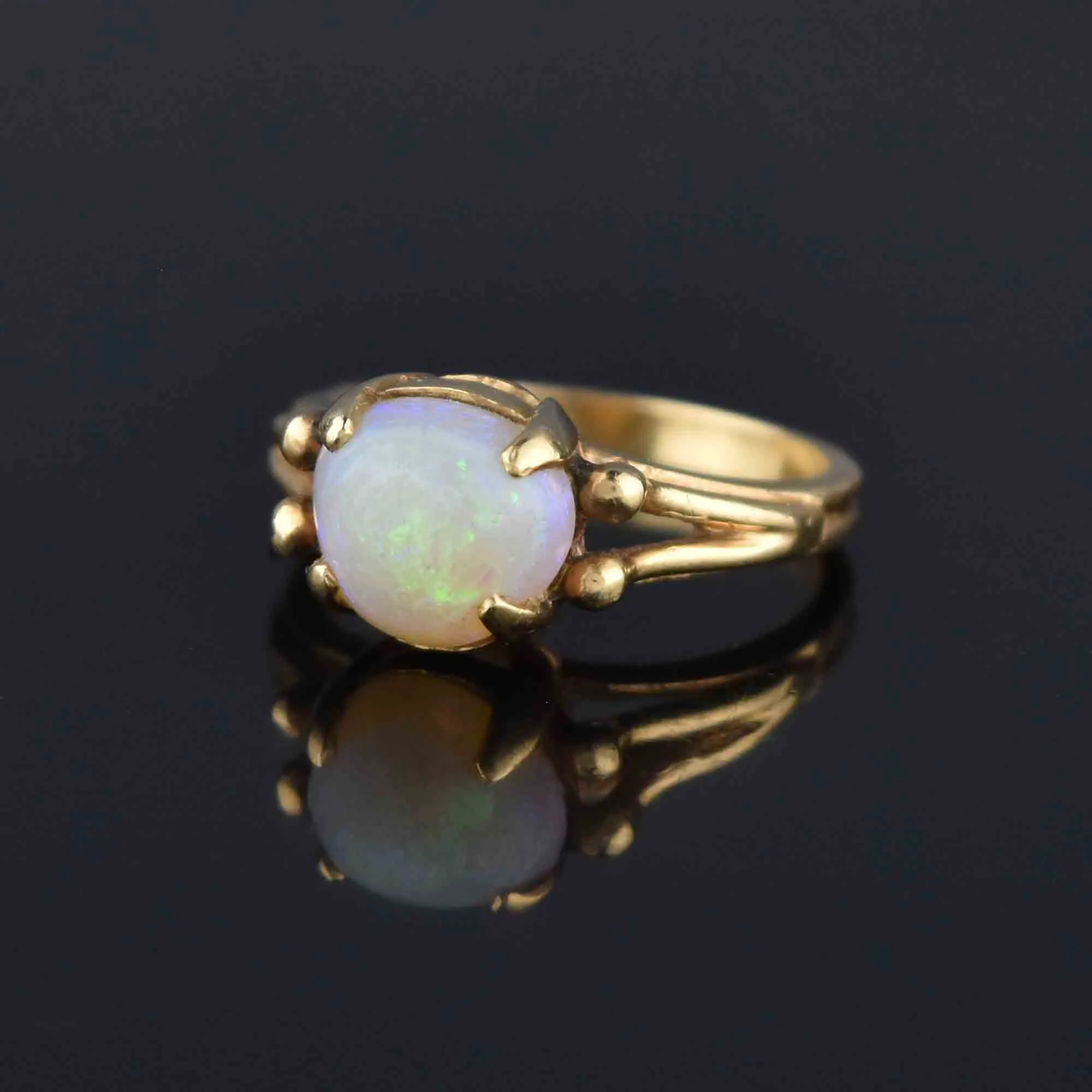 Triangle Opal Cabochon Solitaire Ring, 14K Gold Arts & Crafts