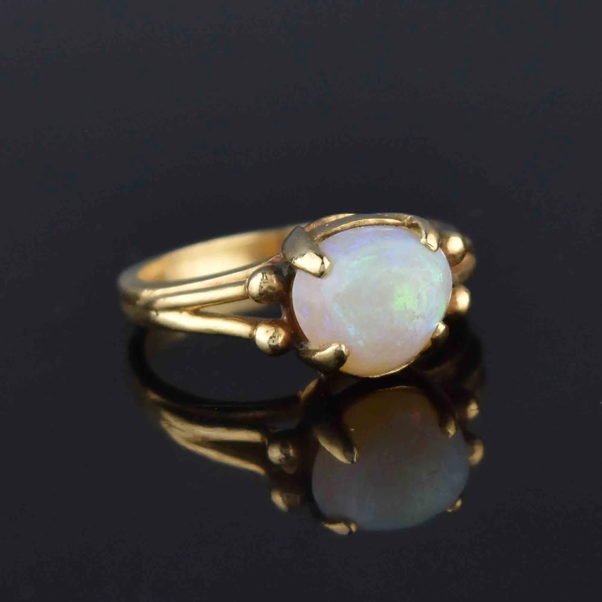 Triangle Opal Cabochon Solitaire Ring, 14K Gold Arts & Crafts