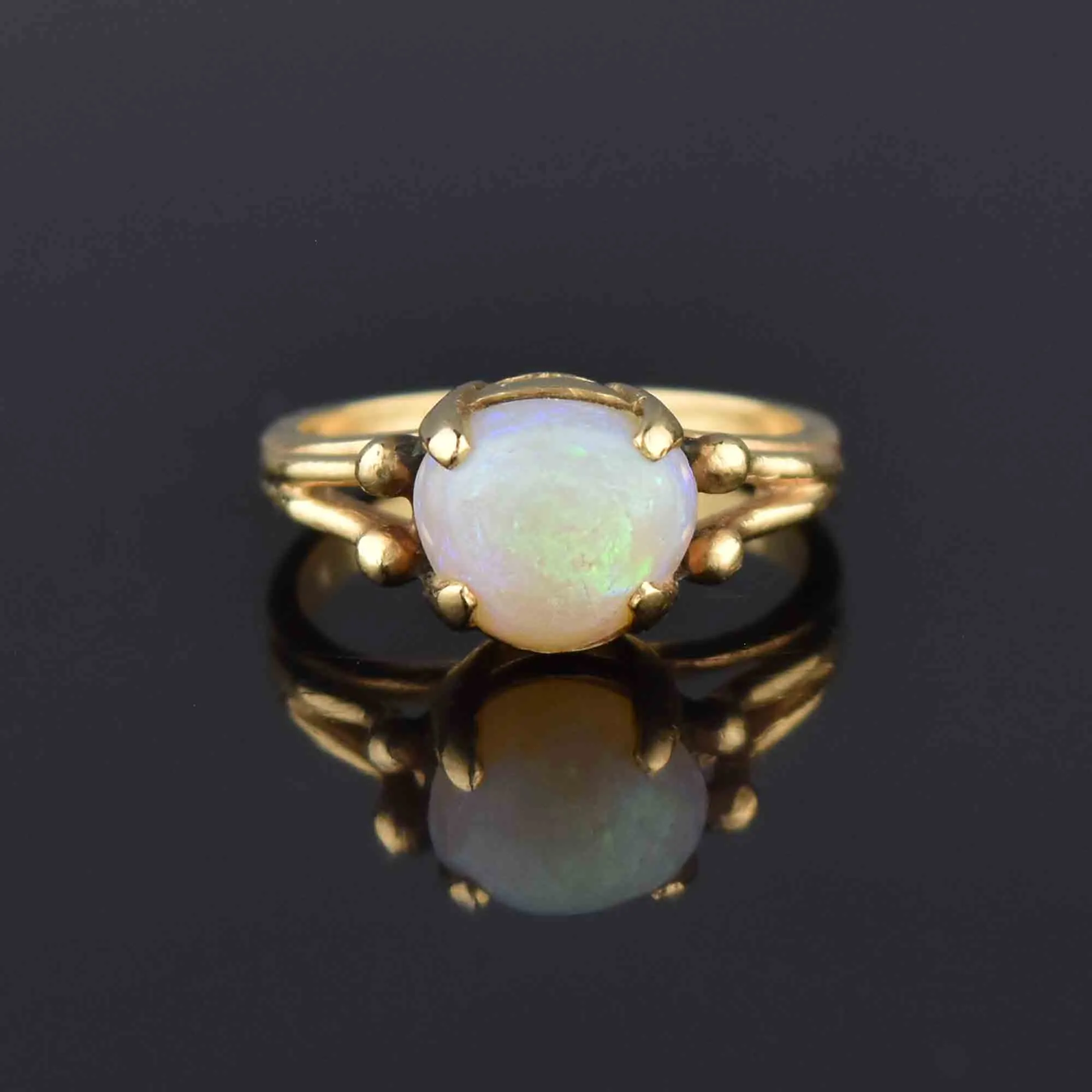 Triangle Opal Cabochon Solitaire Ring, 14K Gold Arts & Crafts