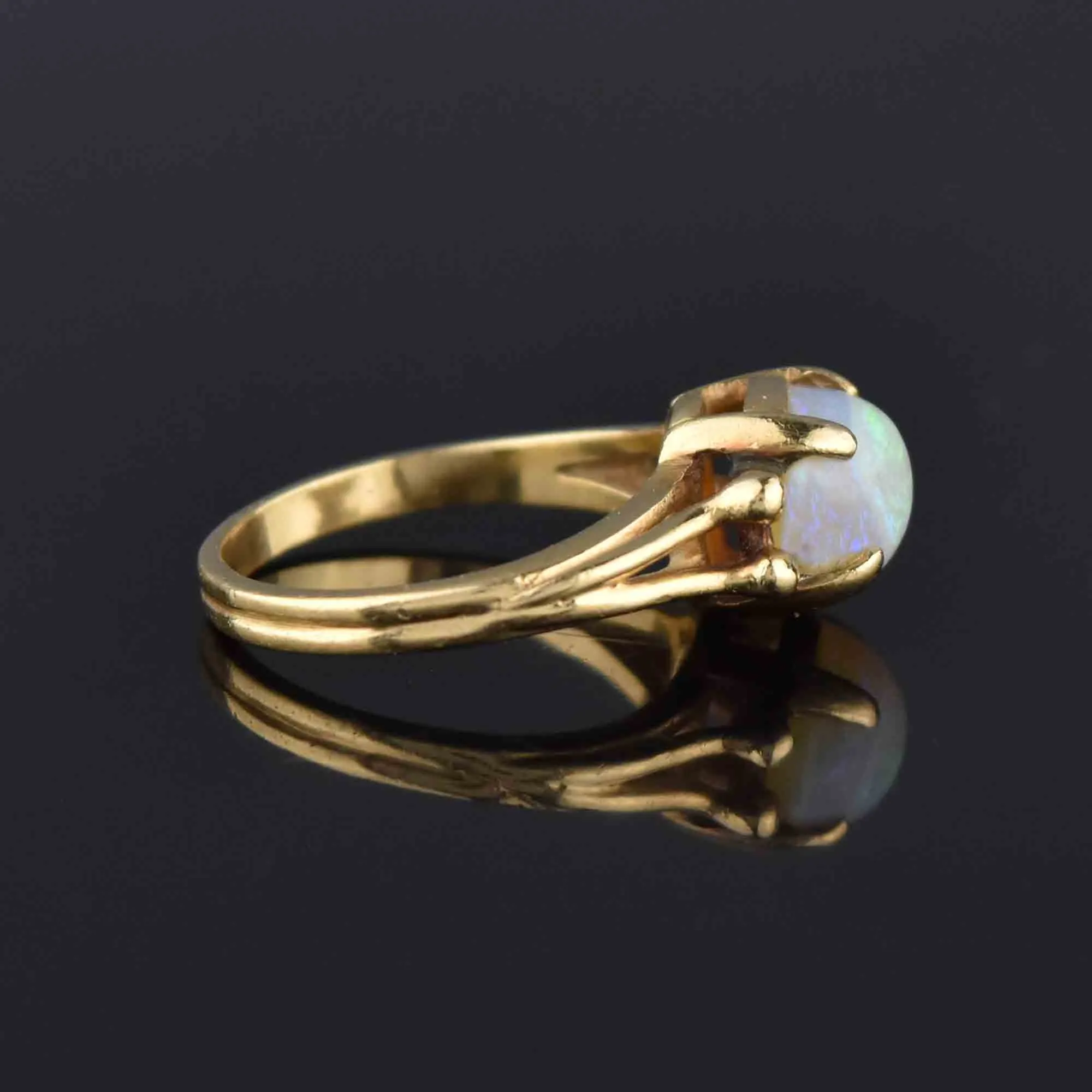 Triangle Opal Cabochon Solitaire Ring, 14K Gold Arts & Crafts