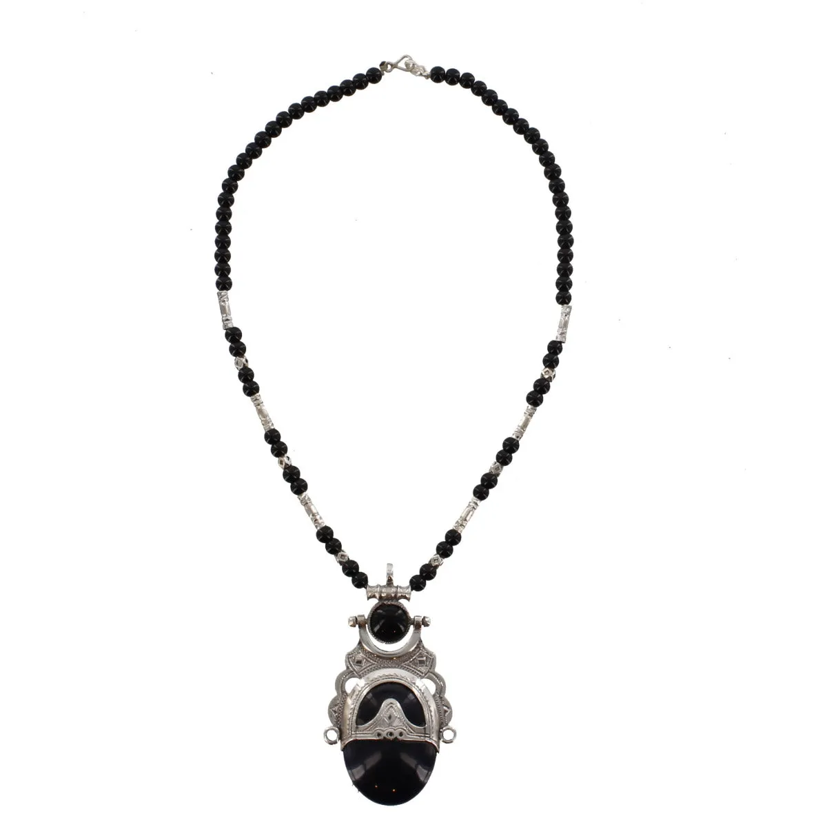 TUMERT Semi-Precious Stone & Silver Pendant with Scroll Edge and Beads