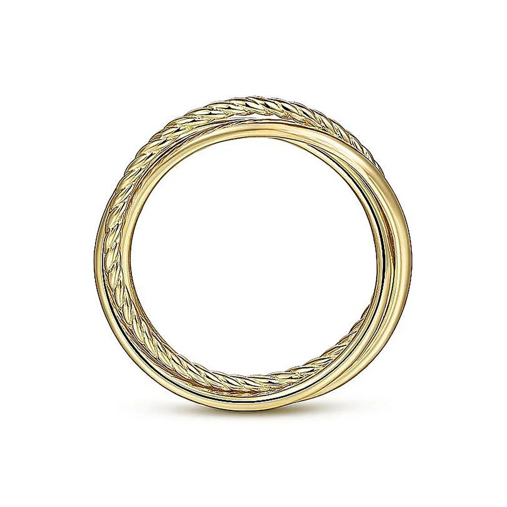 Twisted Rope Criss Cross Ring - Yellow Gold