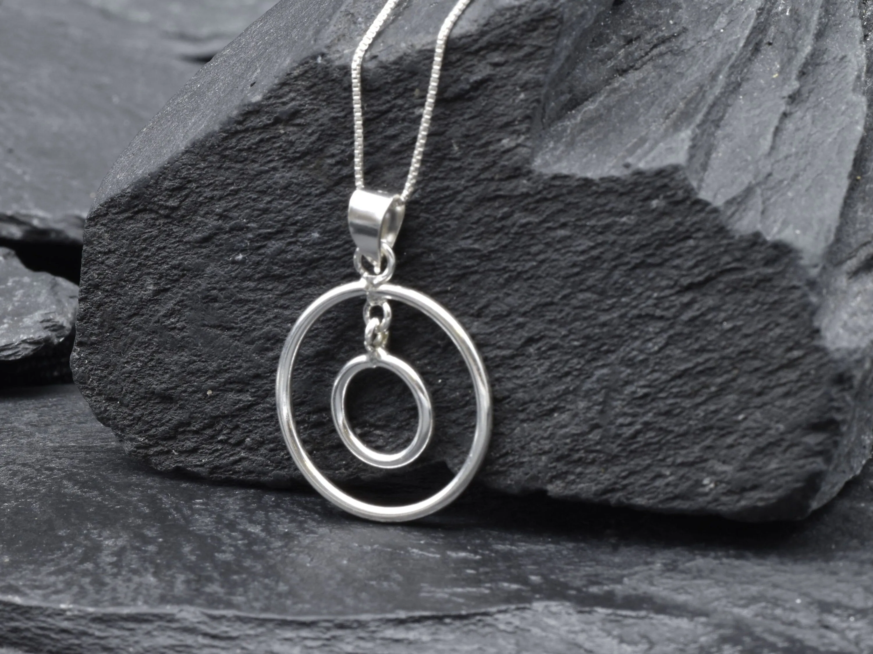 Two Circles Pendant - Silver Circle Pendant - Eternity Silver Necklace