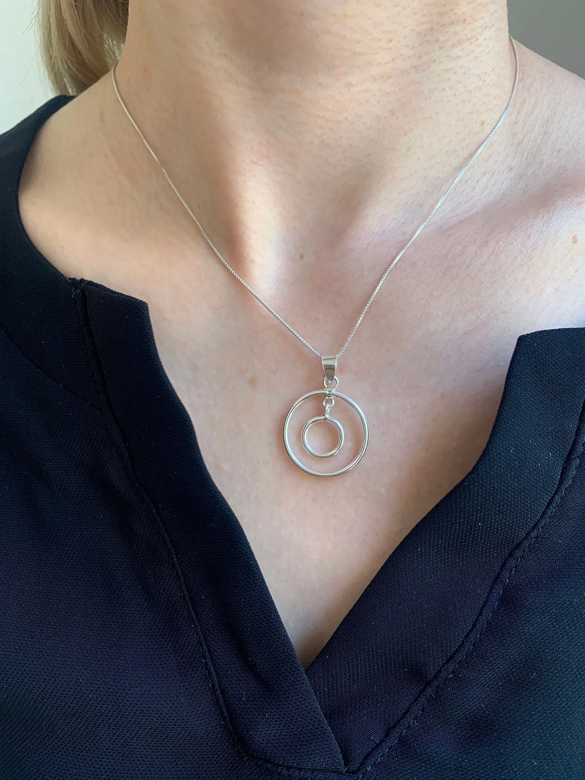 Two Circles Pendant - Silver Circle Pendant - Eternity Silver Necklace