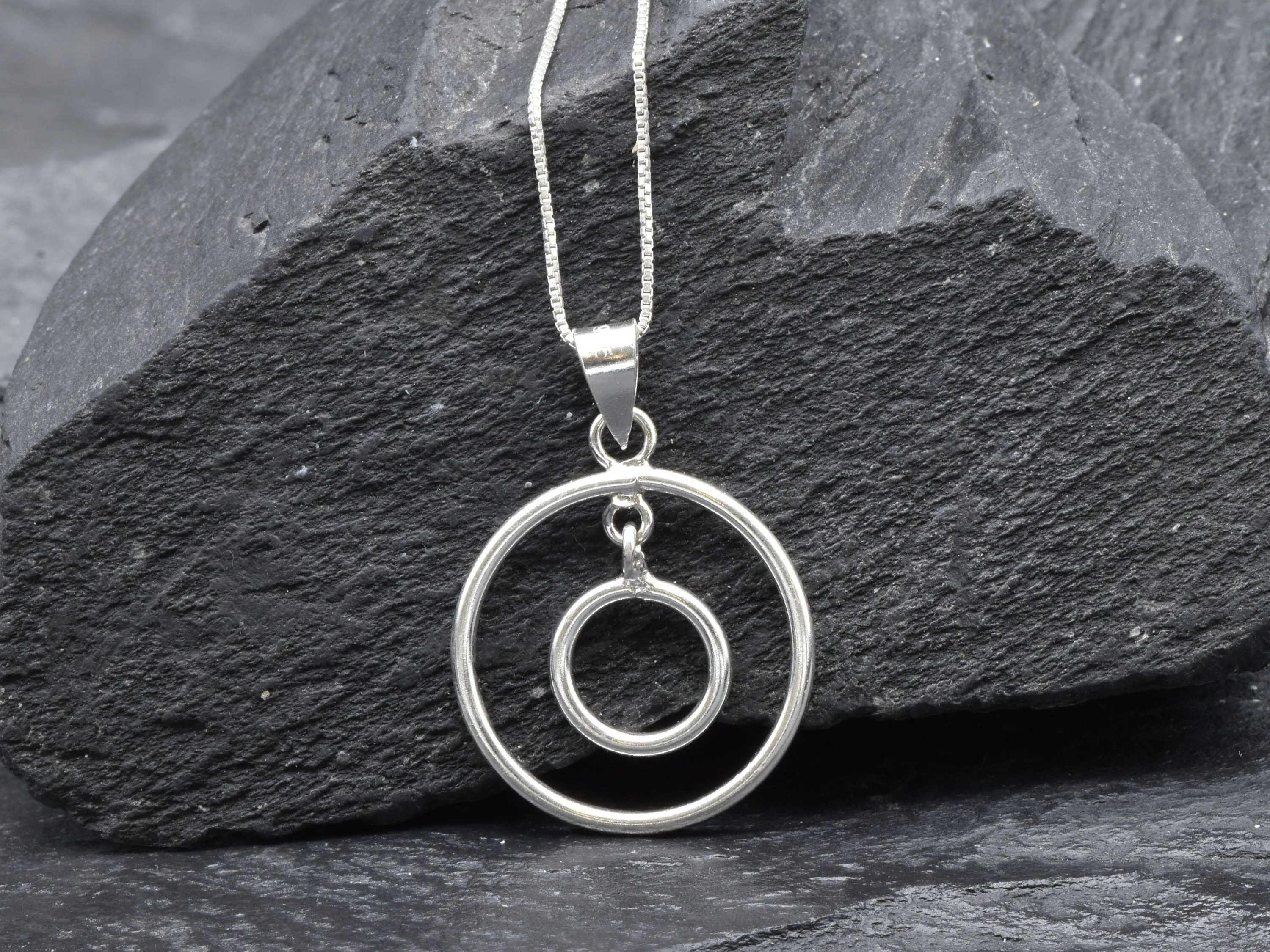 Two Circles Pendant - Silver Circle Pendant - Eternity Silver Necklace