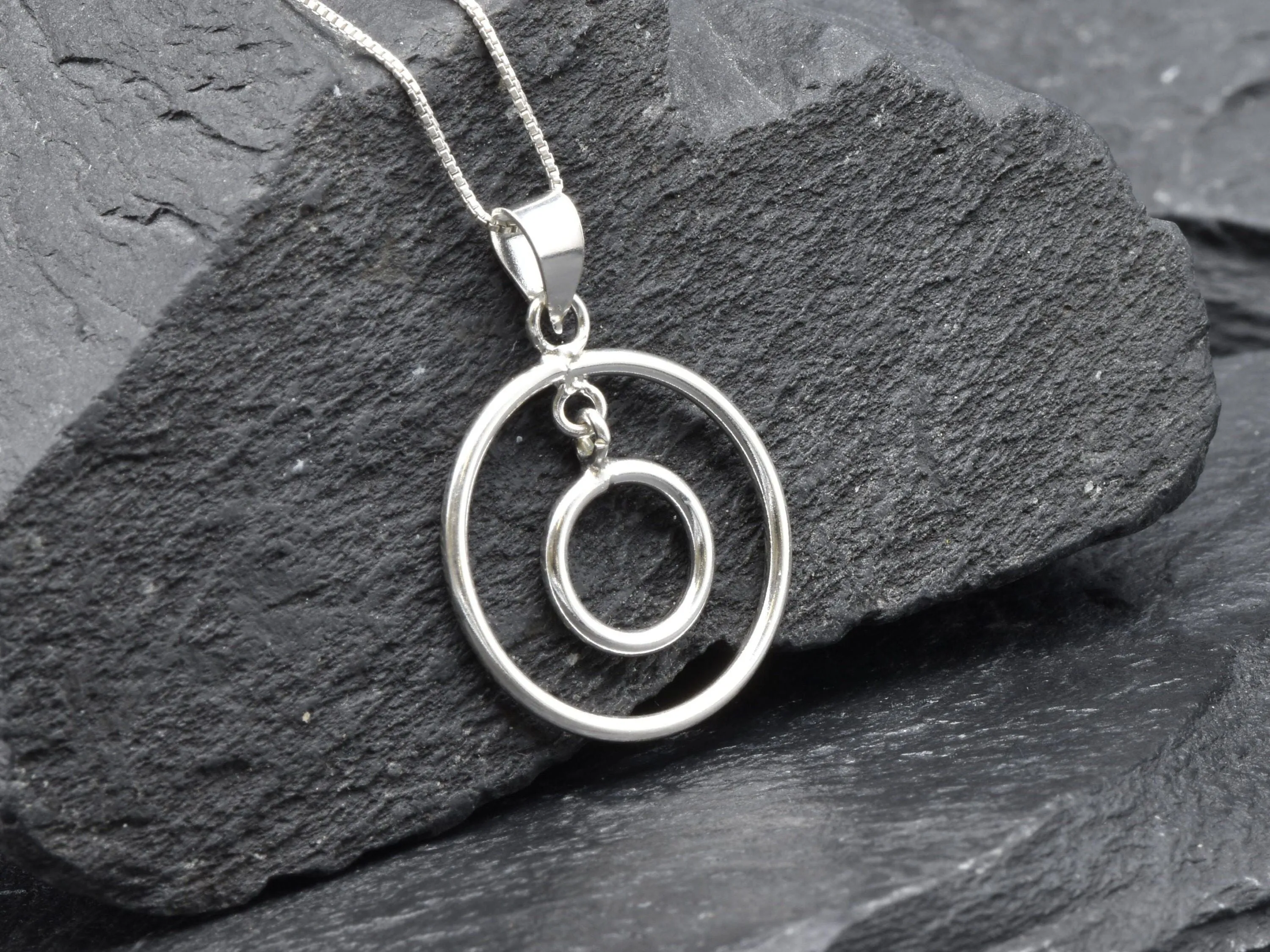 Two Circles Pendant - Silver Circle Pendant - Eternity Silver Necklace