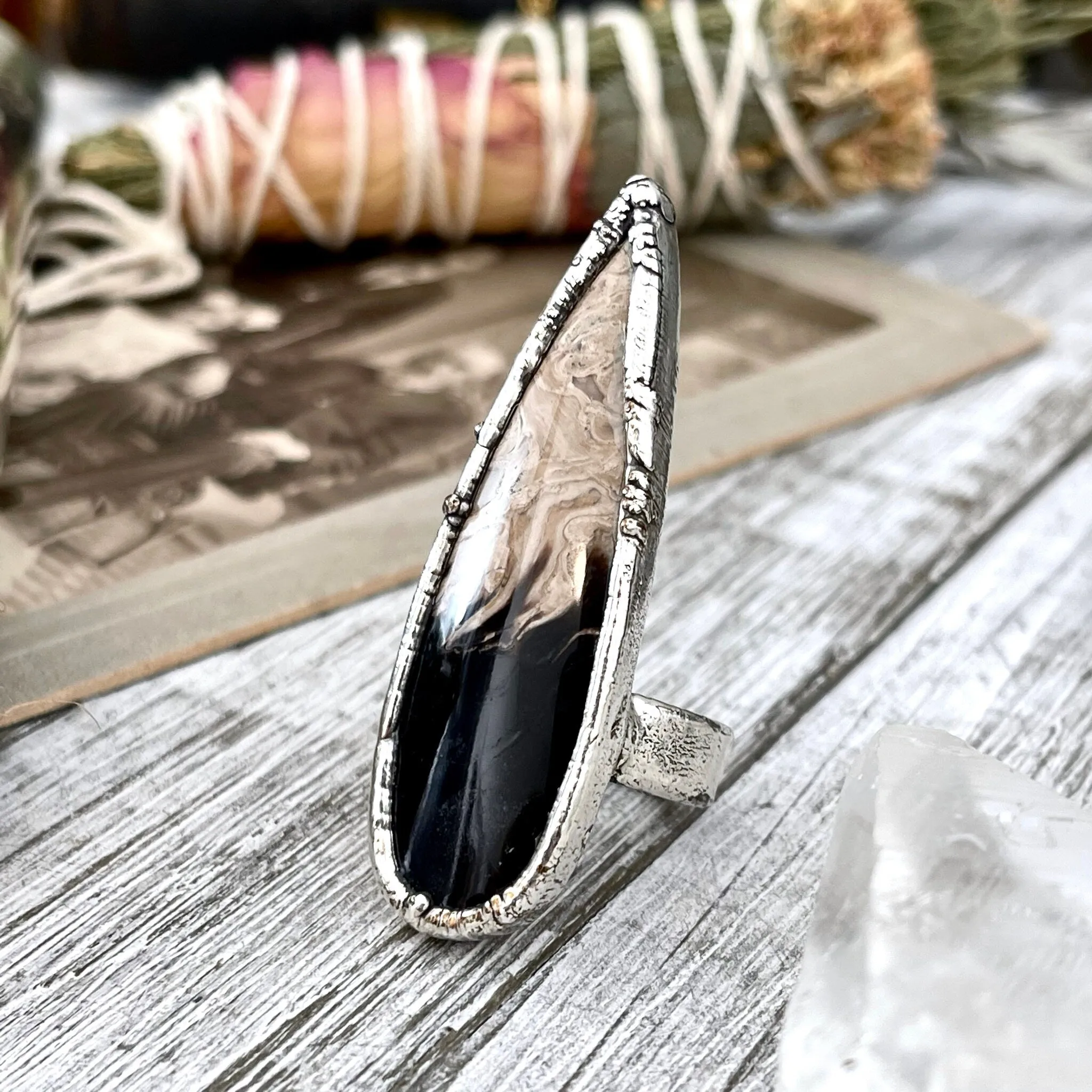 Unique Size 7 Large Fossilized Palm Root Statement Ring in Fine Silver / Foxlark Collection - One of a Kind