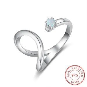 Unique Trendy Fashion Opal Stone Adjustable Ring - 925 Sterling Silver