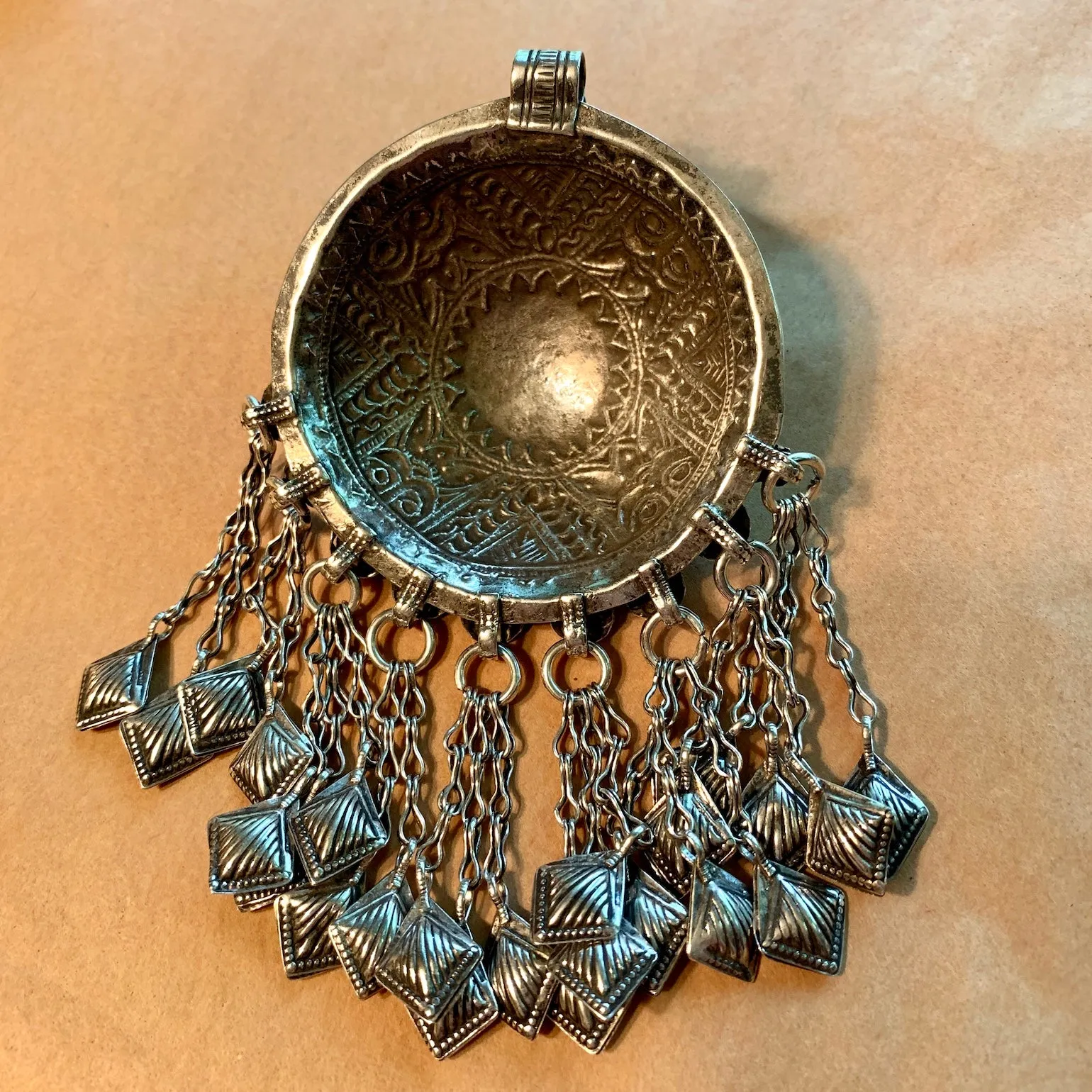 Vintage Afghan Pendant with Fringe