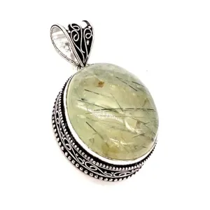 Vintage Design Prenhite Gemstone 925 Sterling Silver Jewellery Pendant Gift for Her