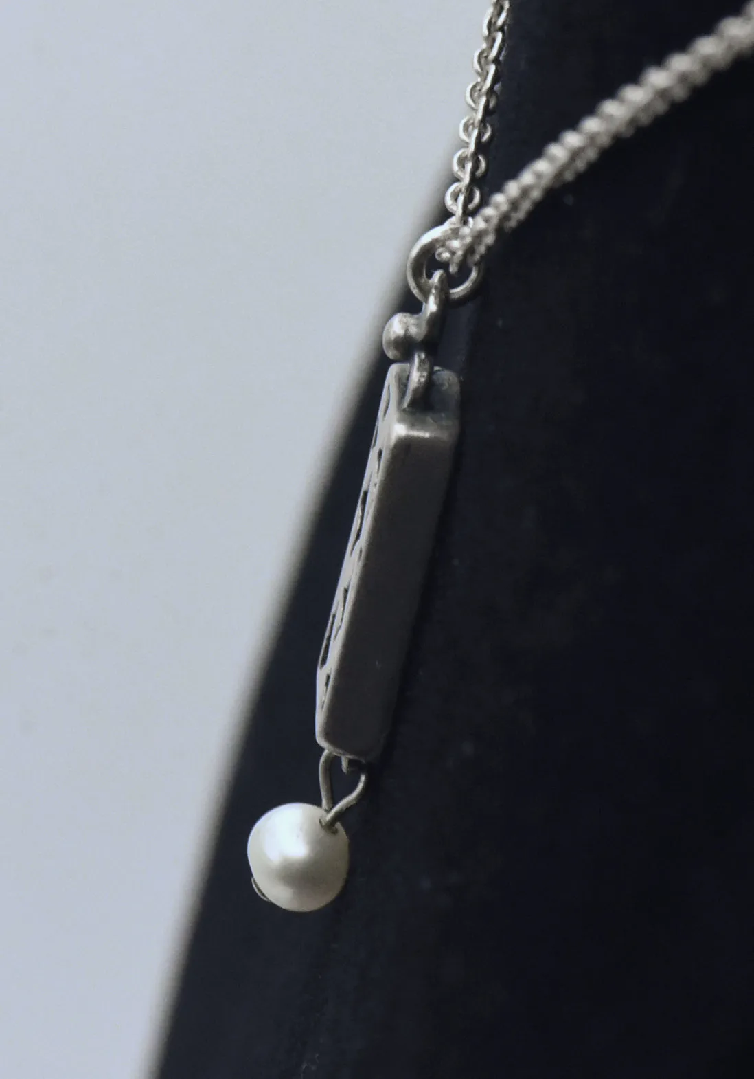 Vintage Handmade Pearl and Sterling Silver Pendant on Sterling Silver Chain Necklace - 16.5"