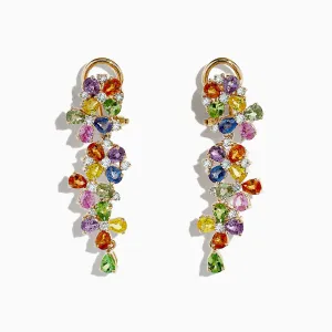 Watercolors 14K Gold Multi Sapphire and Diamond Earrings, 9.68 TCW