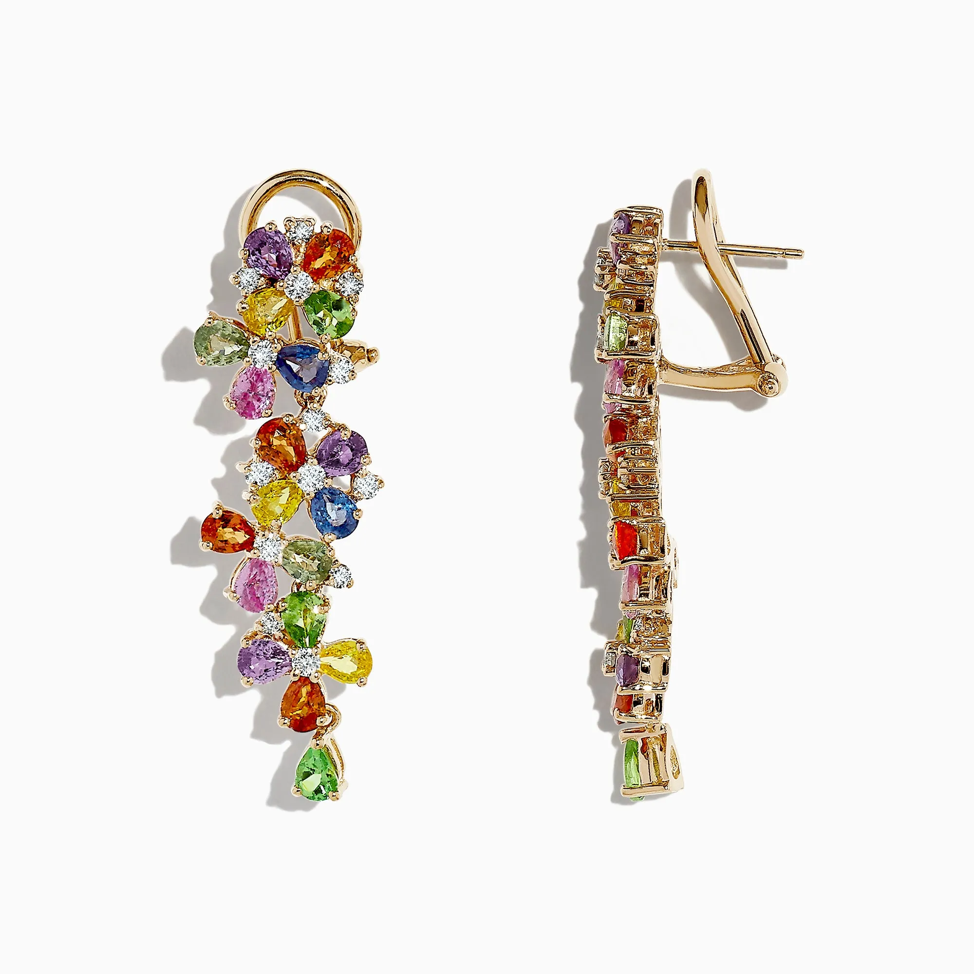 Watercolors 14K Gold Multi Sapphire and Diamond Earrings, 9.68 TCW