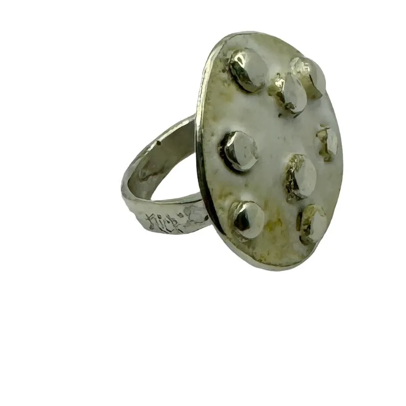 White enamel silver dotty ring