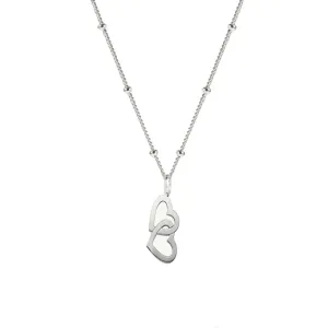 Womens 925 Silver Necklace | Double Hearts Charm Pendant on Silver Curb Chain Beaded Necklace for Women Girls