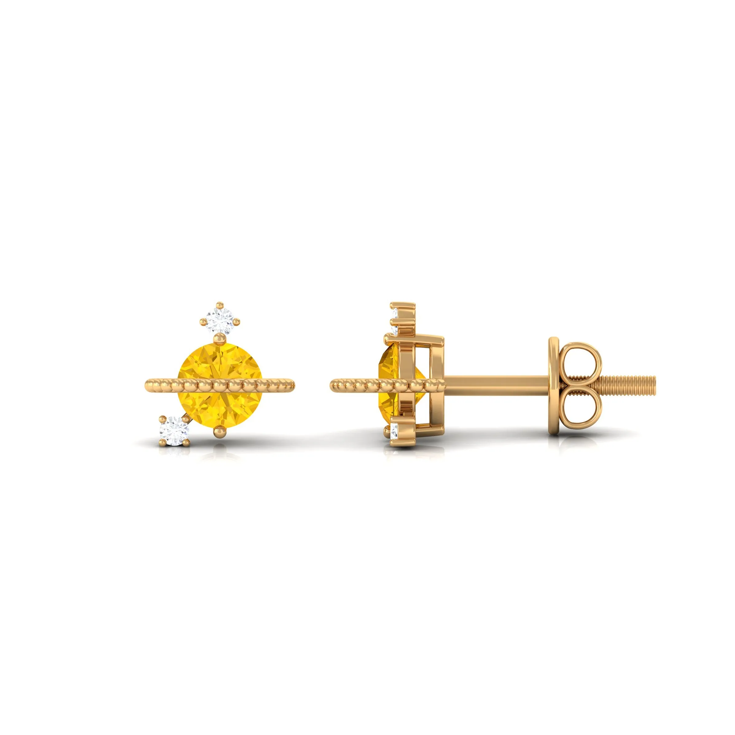 Yellow Sapphire Celestial Stud Earrings with Diamond