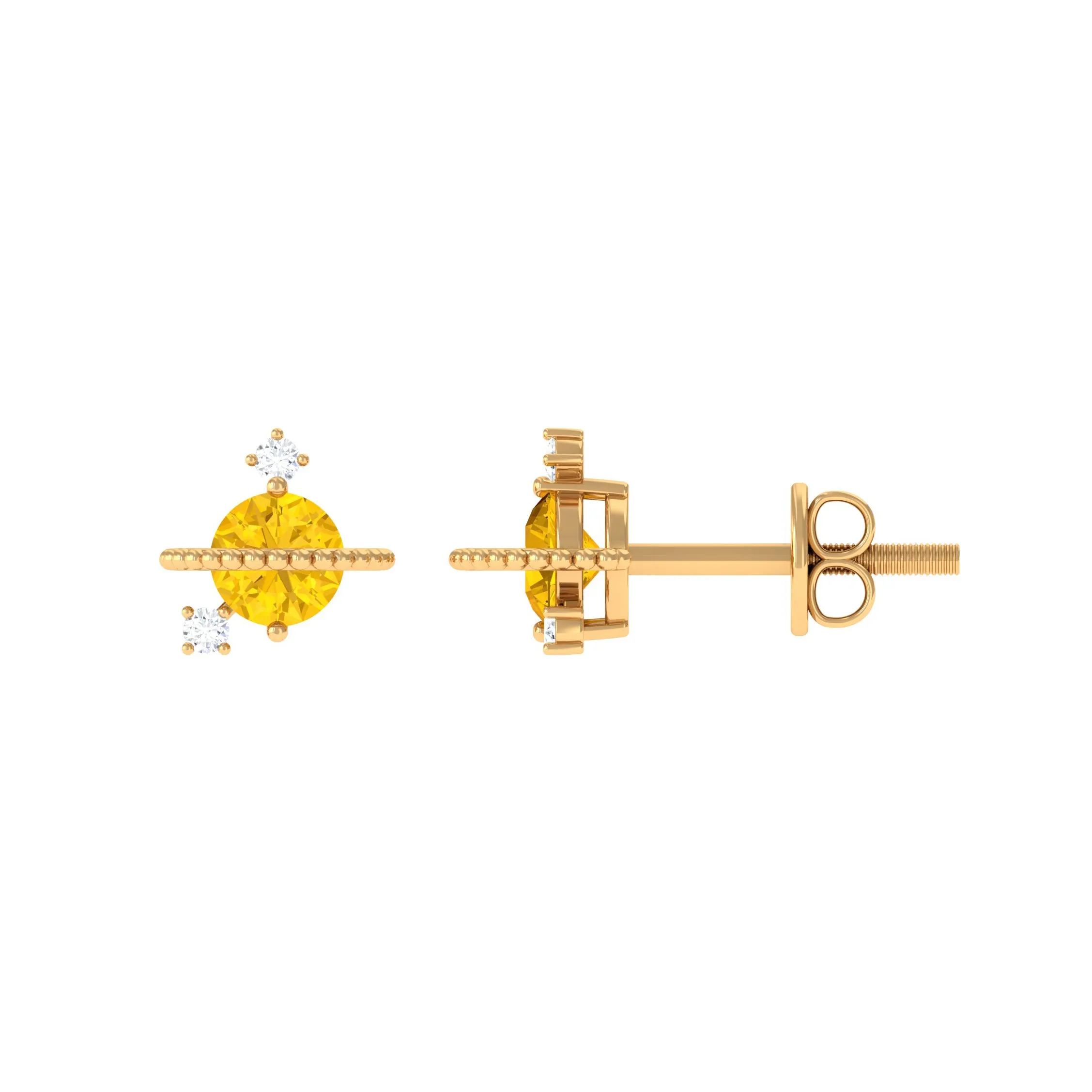 Yellow Sapphire Celestial Stud Earrings with Diamond