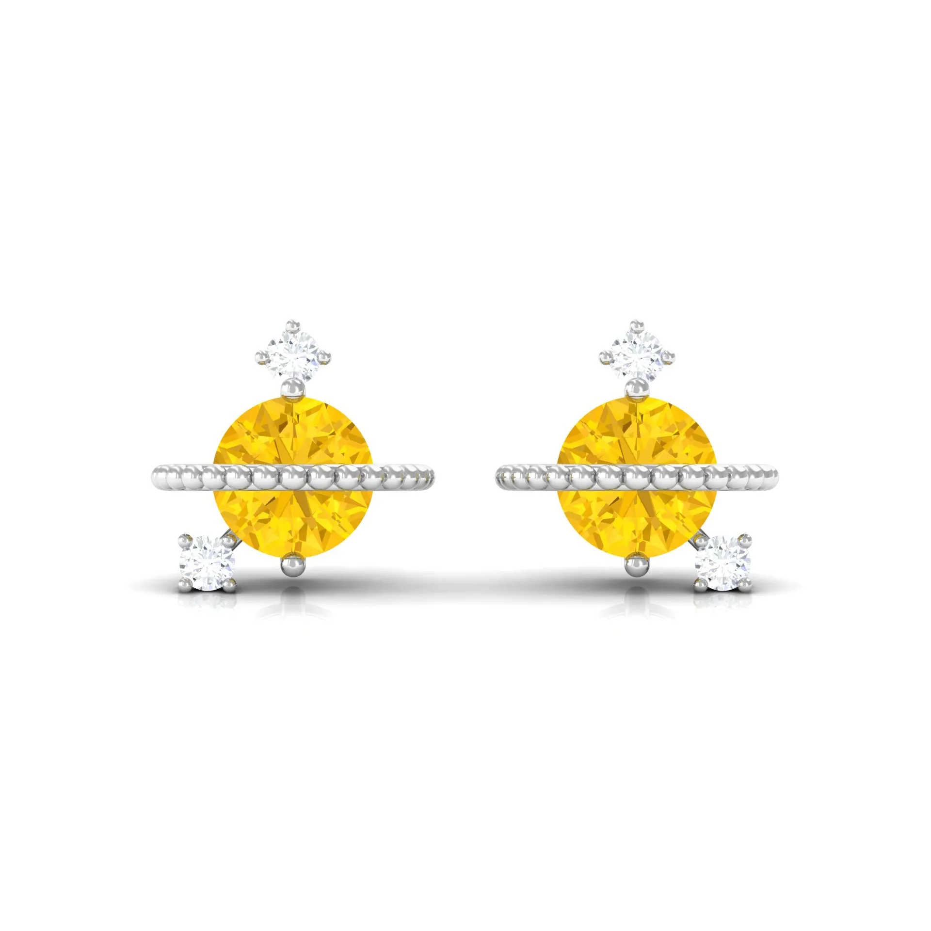 Yellow Sapphire Celestial Stud Earrings with Diamond