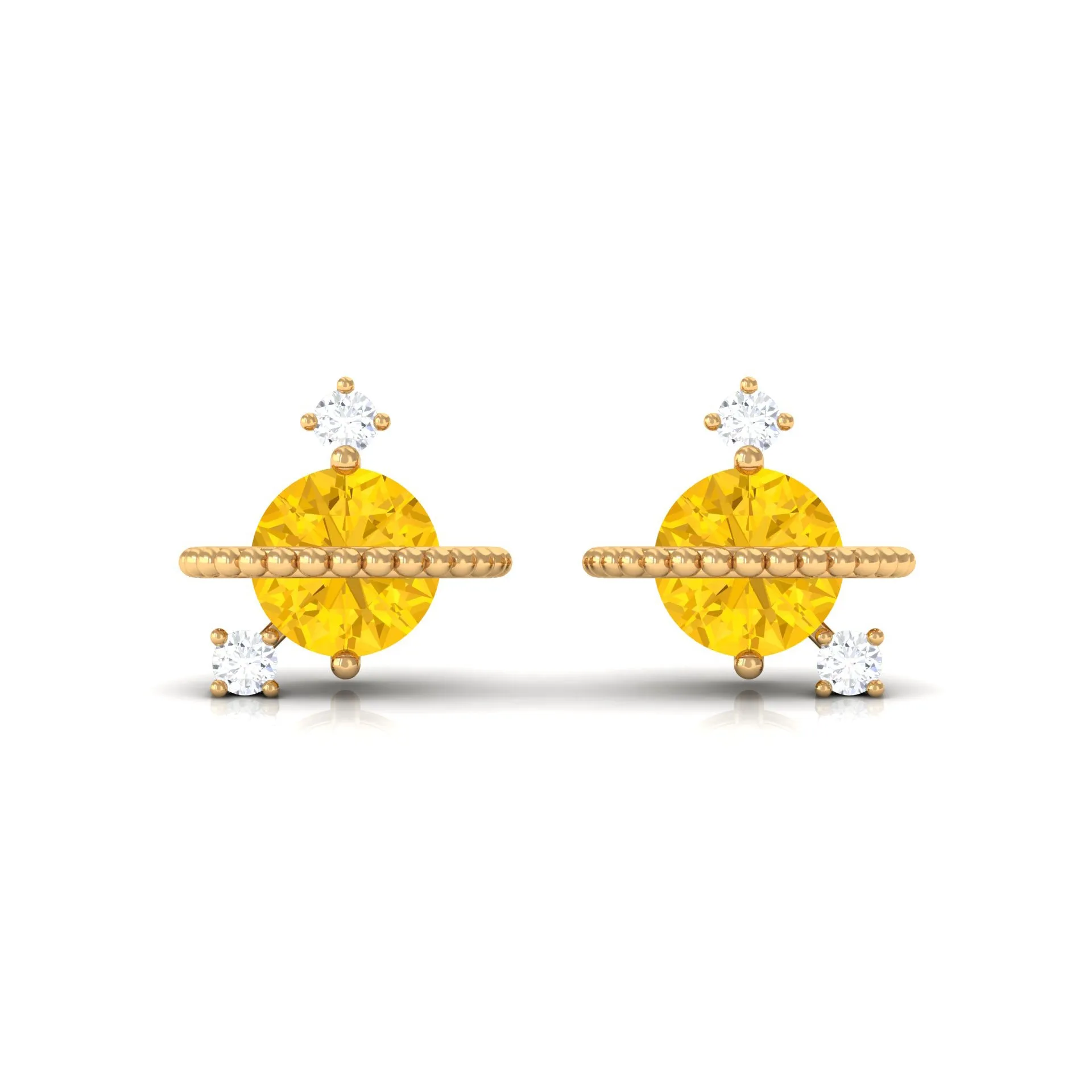 Yellow Sapphire Celestial Stud Earrings with Diamond