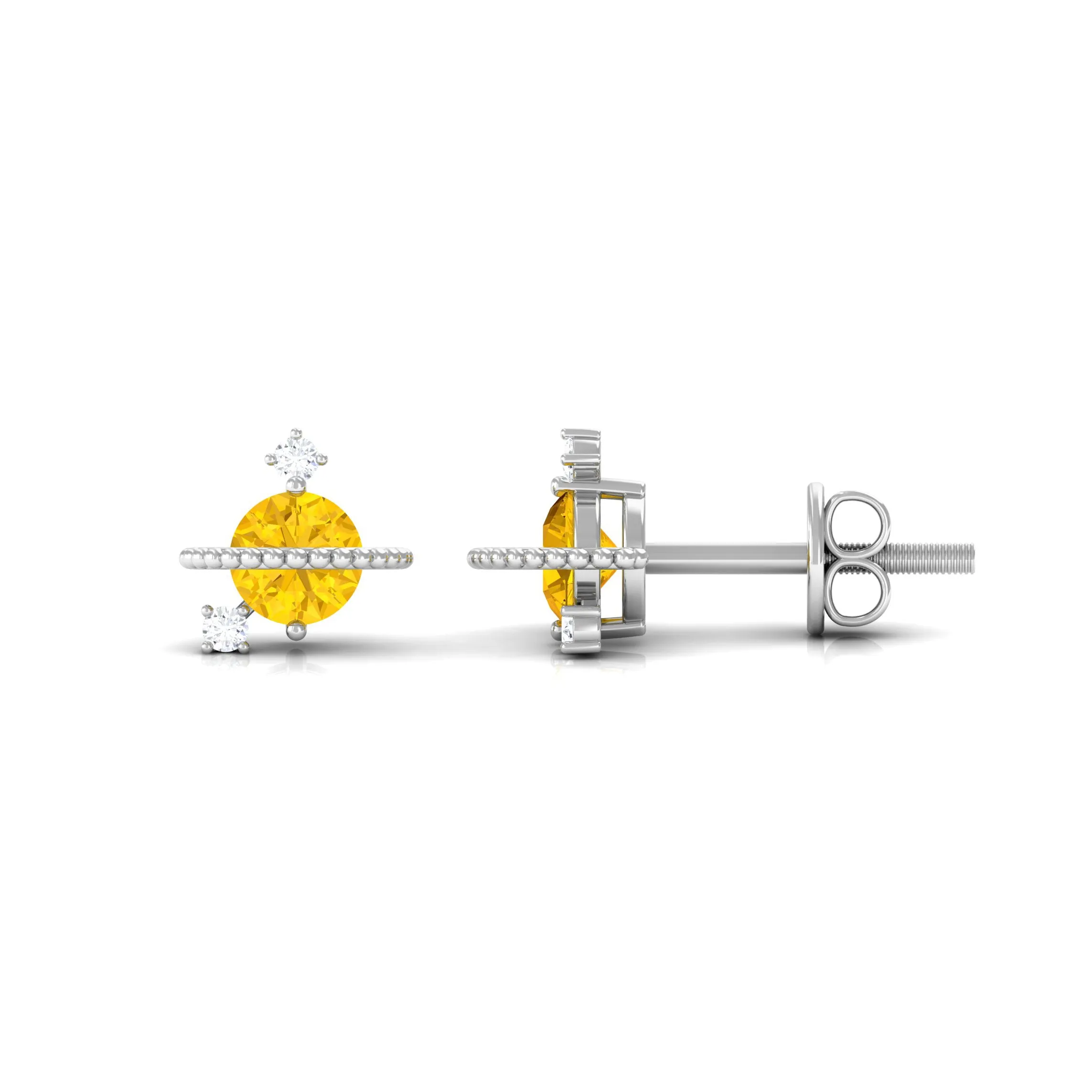 Yellow Sapphire Celestial Stud Earrings with Diamond