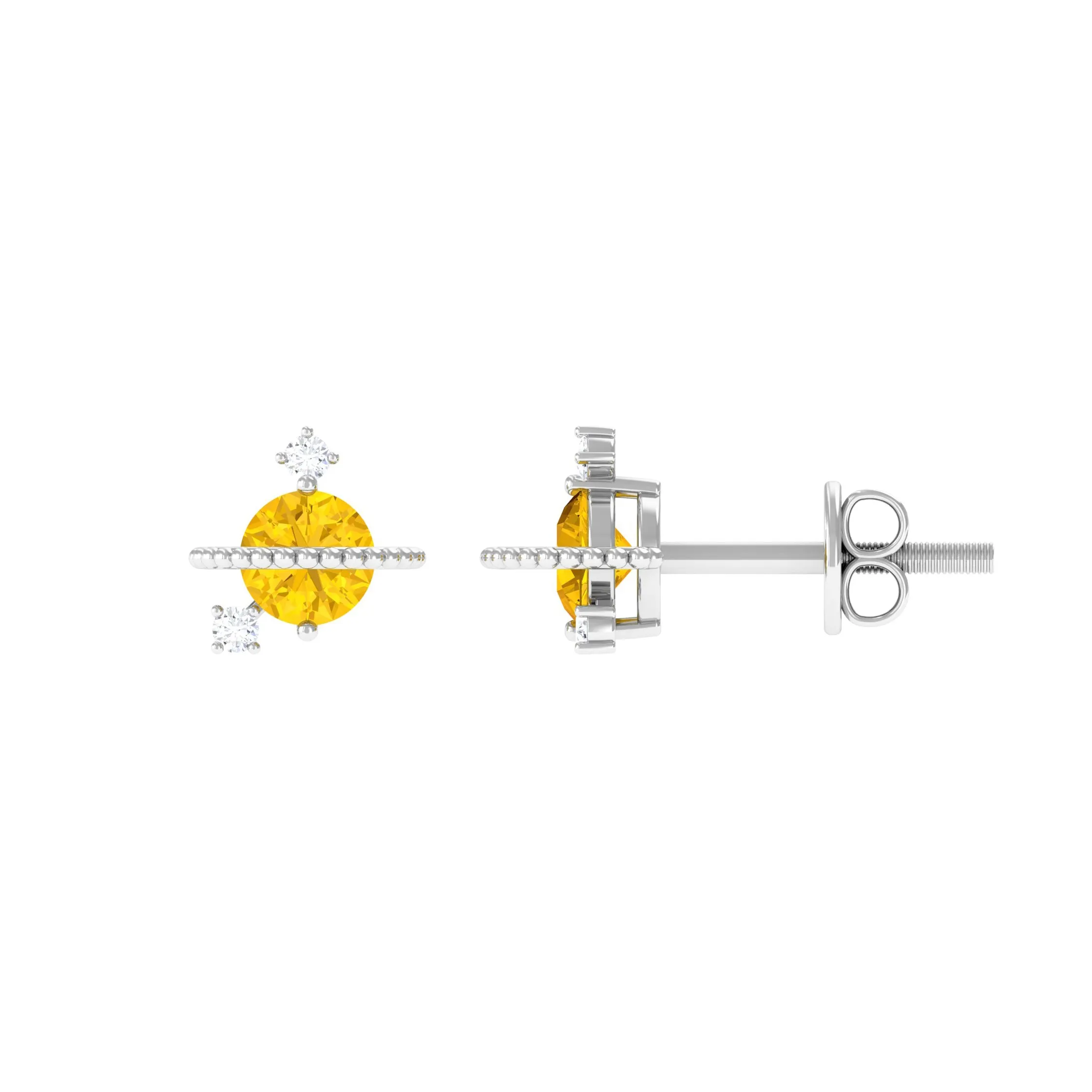 Yellow Sapphire Celestial Stud Earrings with Diamond