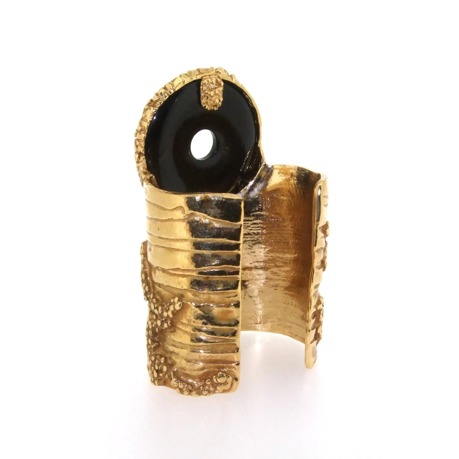 Yves Saint Laurent Gold Black Statement Cuff Bracelet YSL